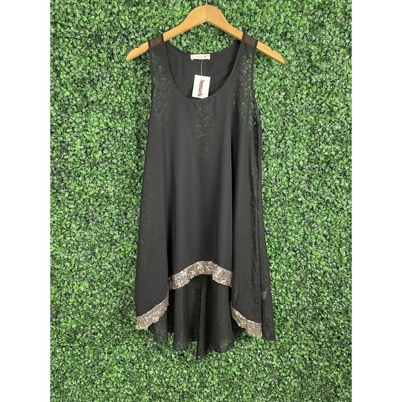 PEARL Black Sheer Tank Tunic Long with Gold Sequins Size Large NEW with TAGS - Picture 11 of 11